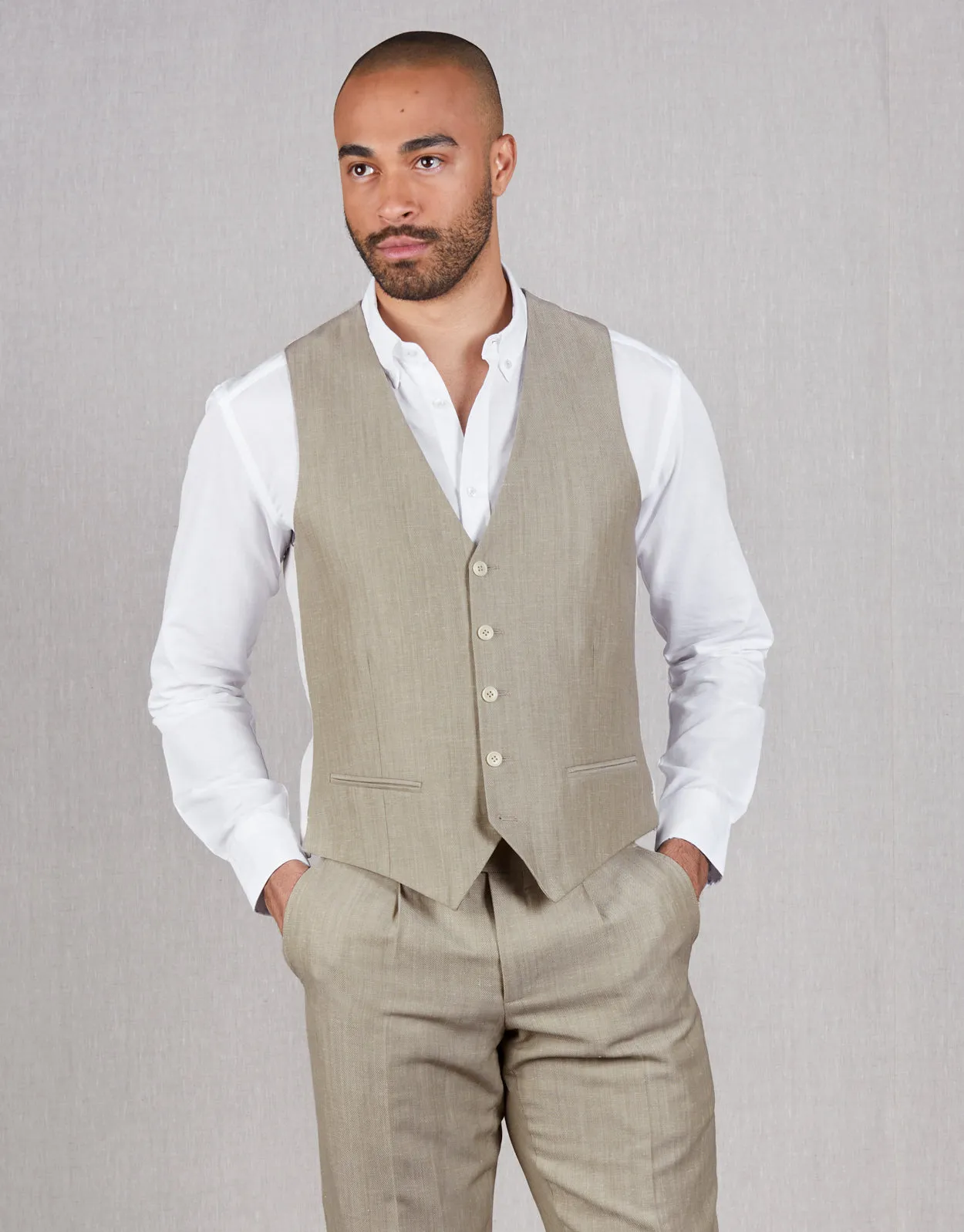 Churchill Bone Linen-Wool Blend Twill Waistcoat