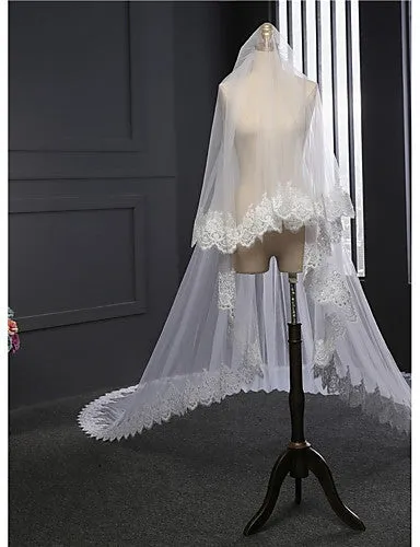 Classic Two-tier Double Layered Wedding Veil with Embroidery OV6