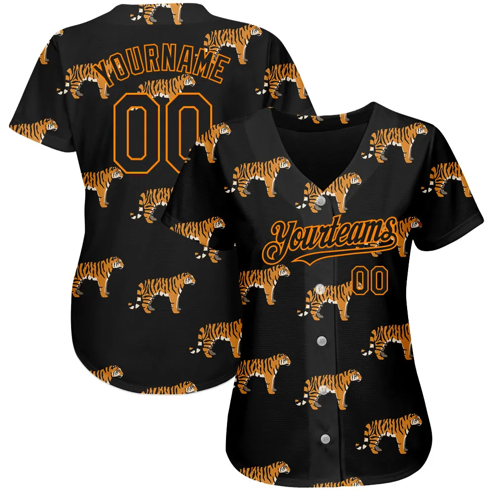 Custom Black Bay Orange 3D Pattern Design Tiger Authentic Baseball Jersey