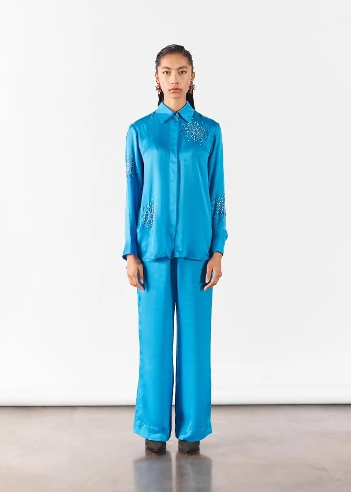 Cyan Brunia Shirt And Trousers Co-Ord