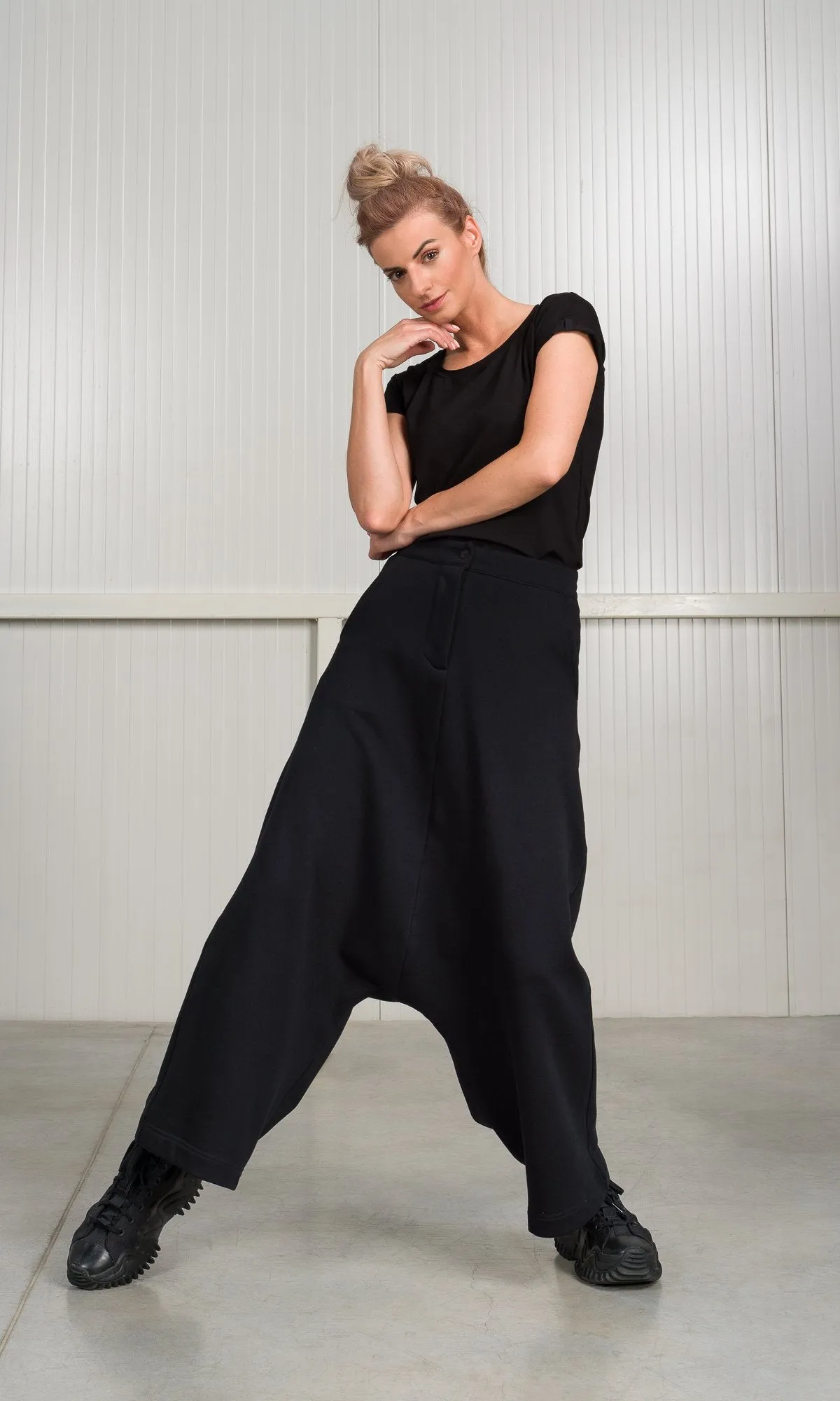 Deep Drop Crotch Pants with Zipper Fly