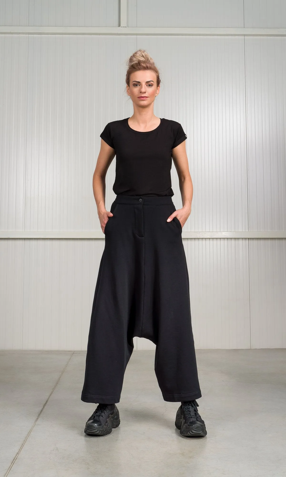 Deep Drop Crotch Pants with Zipper Fly