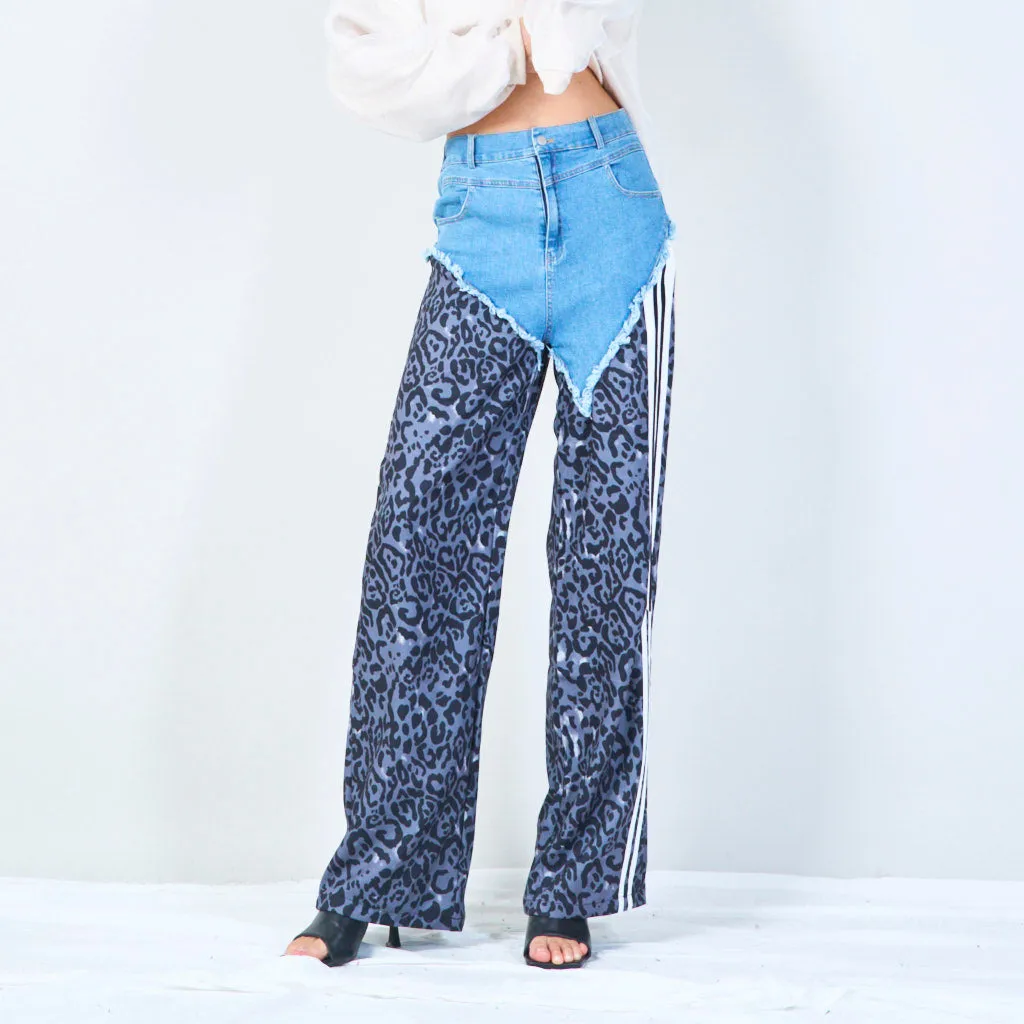 Denim patch animal print pants wholesale