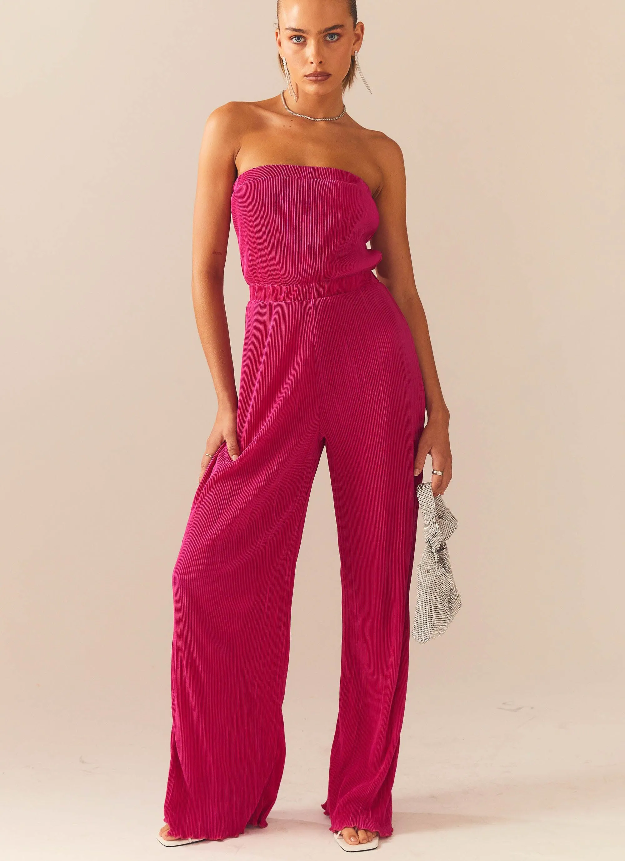 Doing The Most Plisse Jumpsuit - Magenta