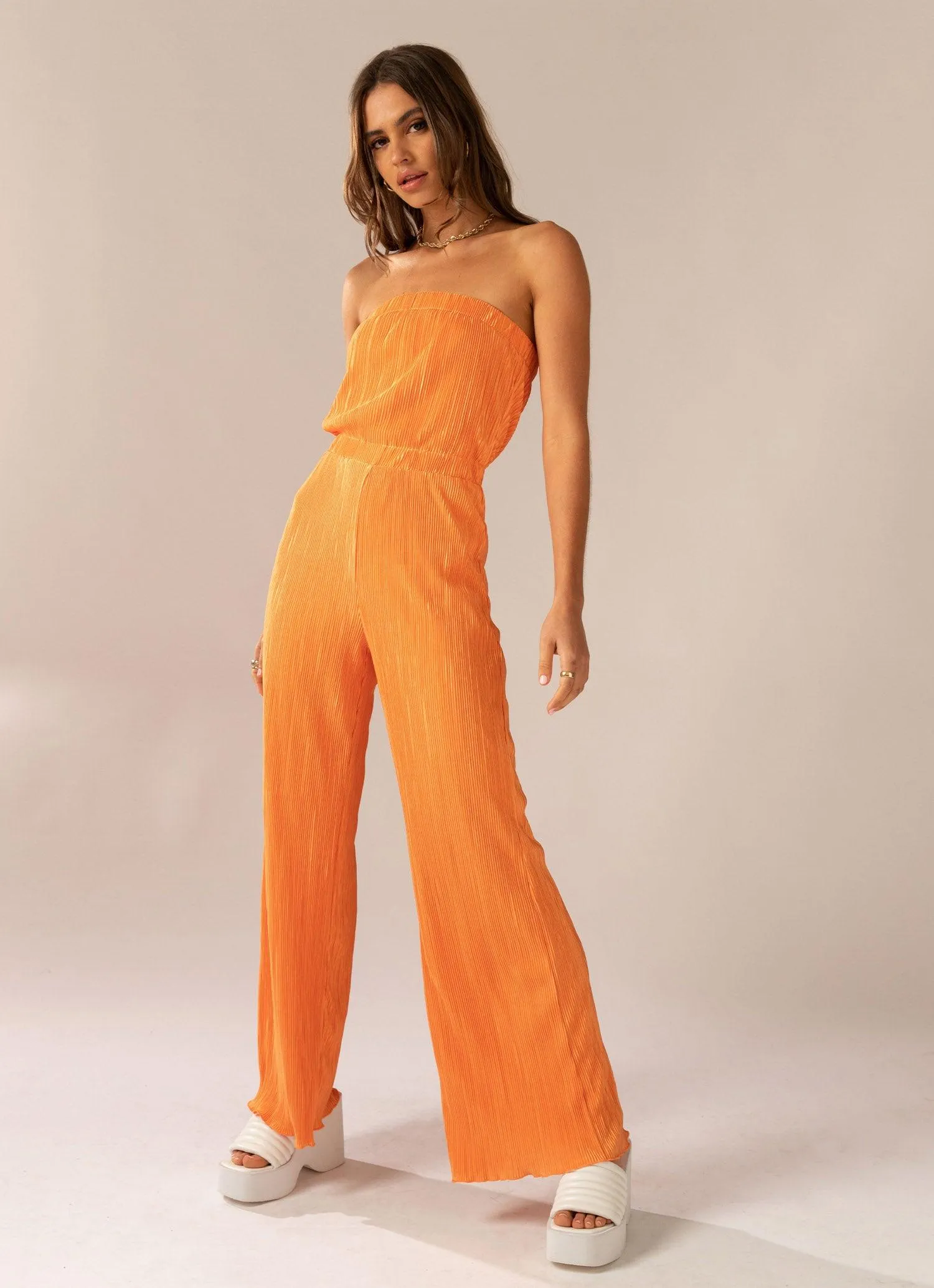 Doing The Most Plisse Jumpsuit - Tangerine