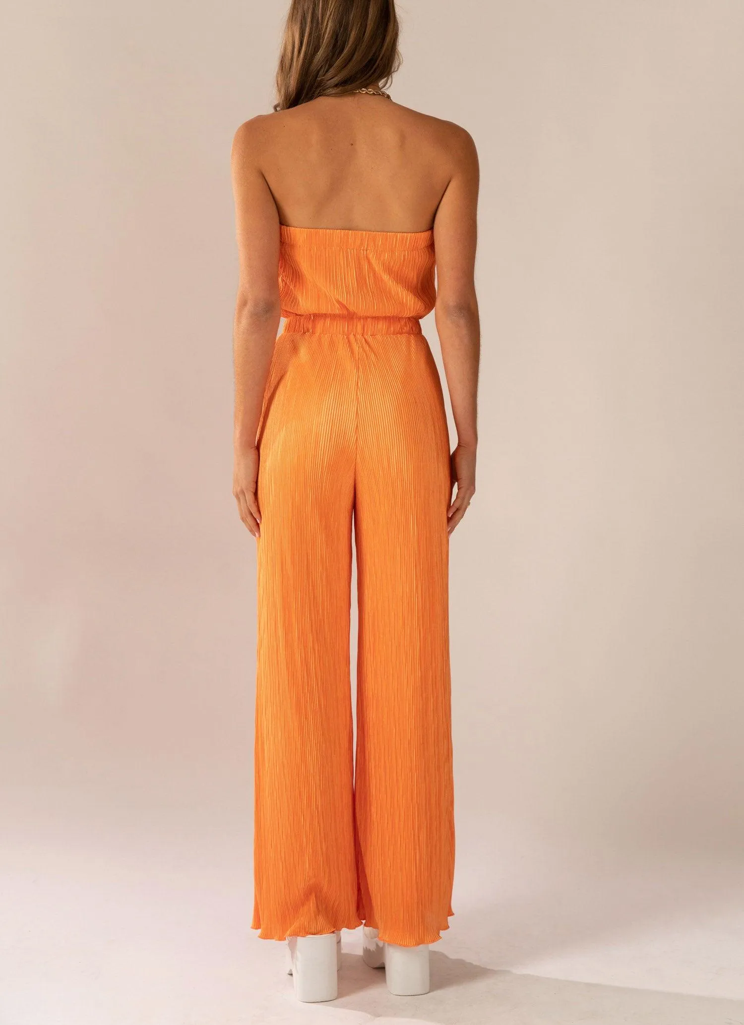 Doing The Most Plisse Jumpsuit - Tangerine