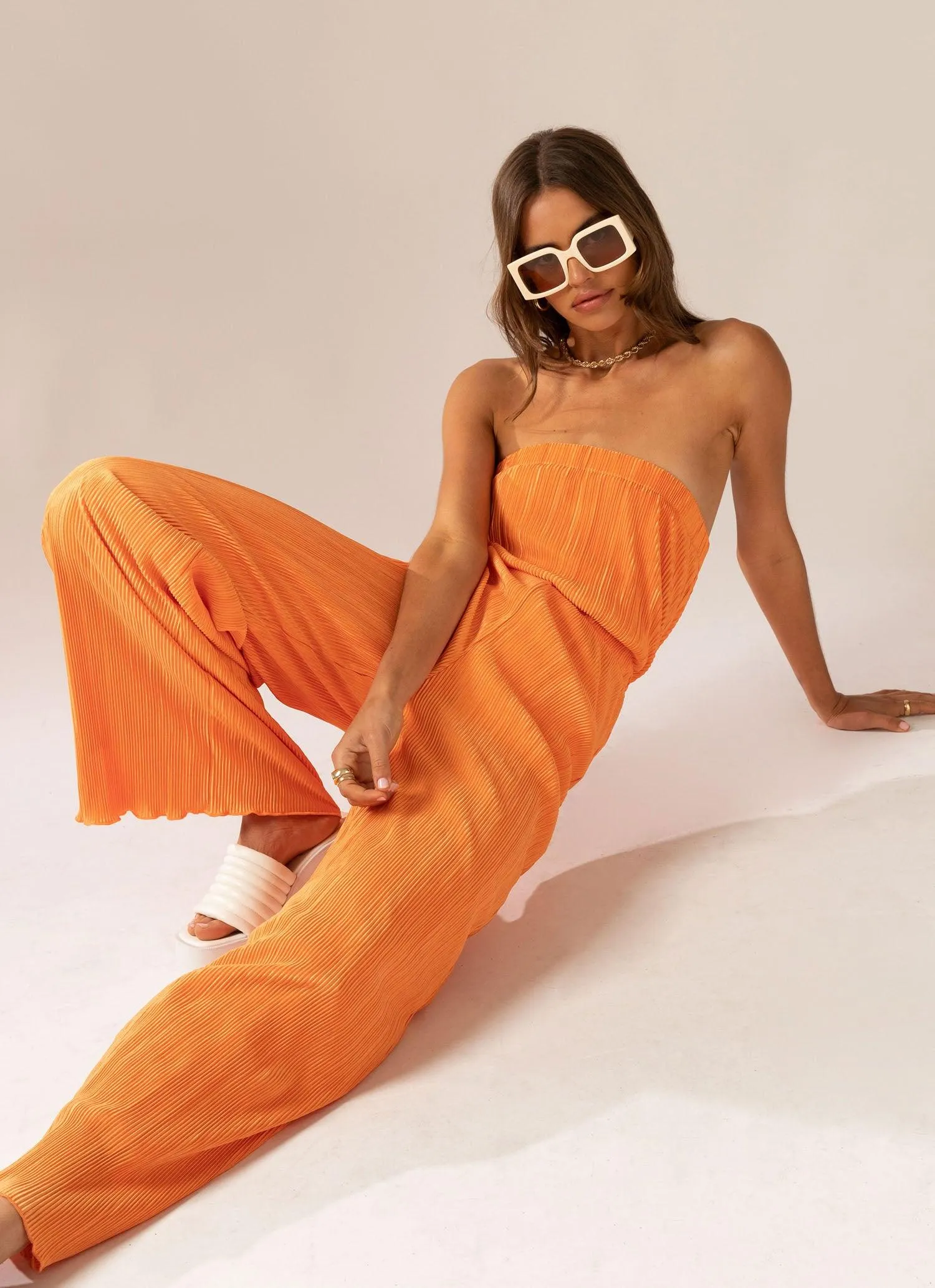 Doing The Most Plisse Jumpsuit - Tangerine