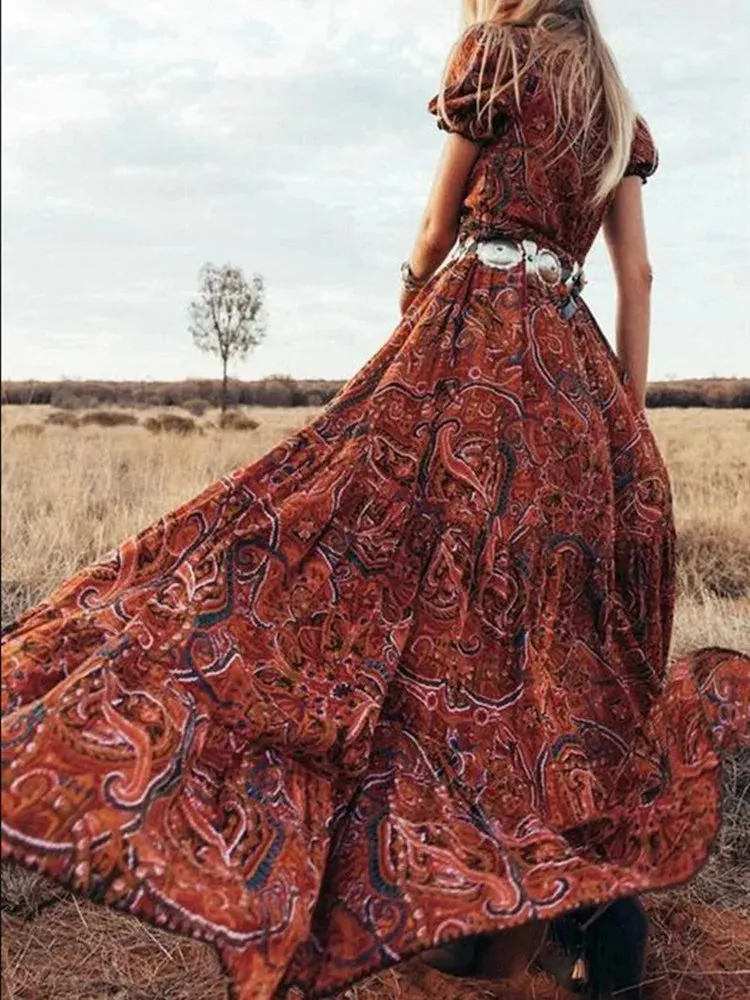 DressBetty - 2024 Elegant High-Waist Bohemian Floral Print Maxi Boho Dress