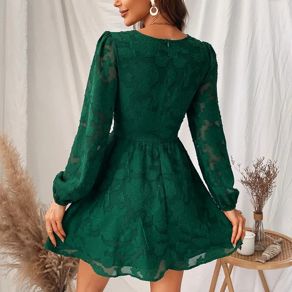 DressBetty - 2024 Sexy Long Sleeve Green Plunge A-Line Mini Boho Dress