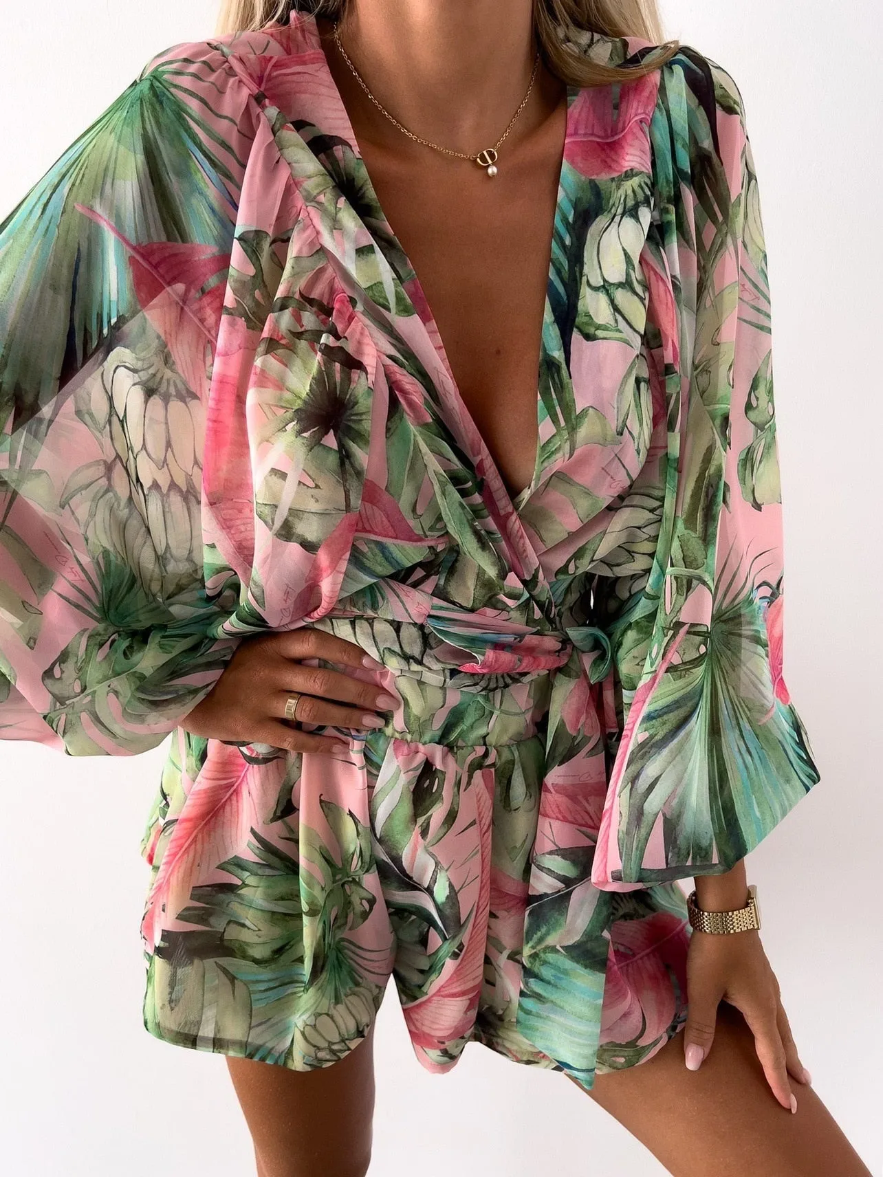 DressBetty - Beach Vacation Lantern Sleeve Romper