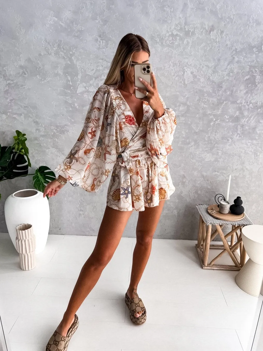 DressBetty - Beach Vacation Lantern Sleeve Romper