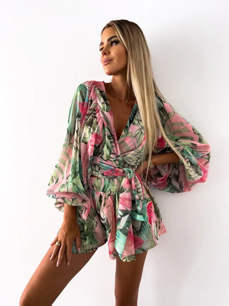 DressBetty - Beach Vacation Lantern Sleeve Romper