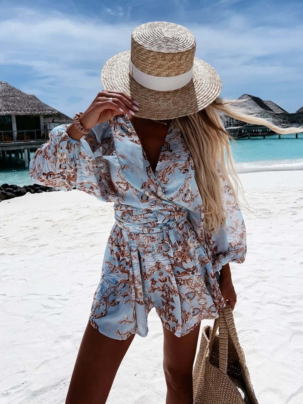 DressBetty - Beach Vacation Lantern Sleeve Romper