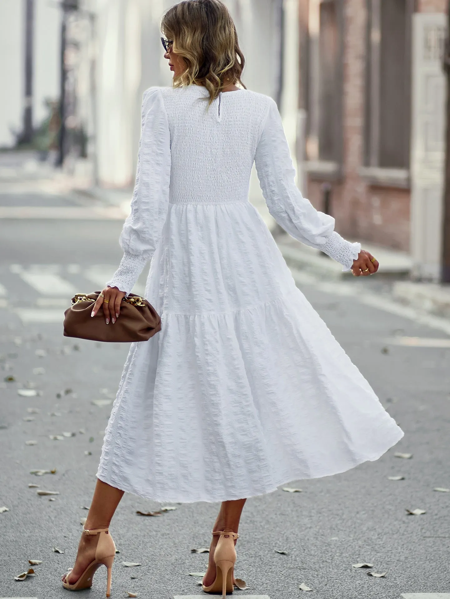 DressBetty - O-Neck Lantern Sleeve Dress