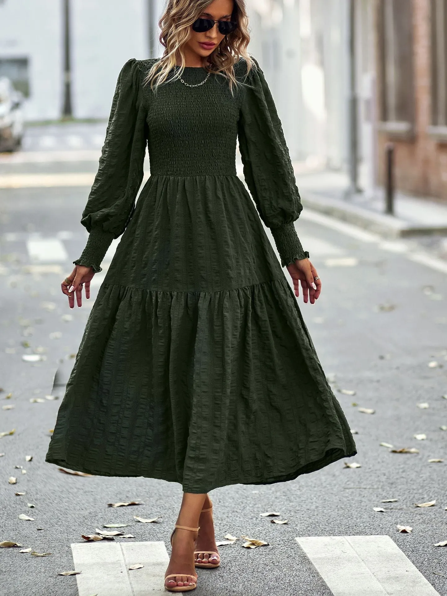 DressBetty - O-Neck Lantern Sleeve Dress