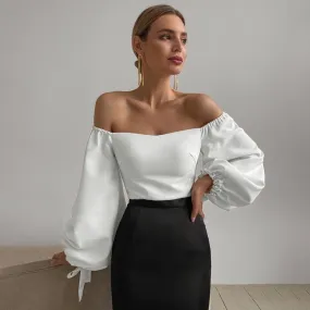 DressBetty - Off Shoulder Lantern Sleeve Top