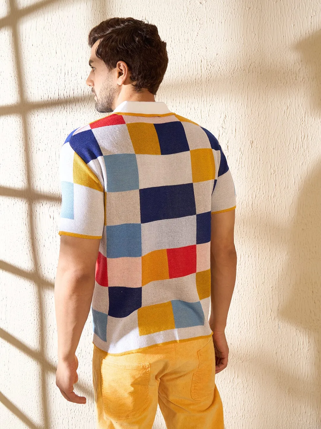 Ecru Colour Blocked Knitted Shirt