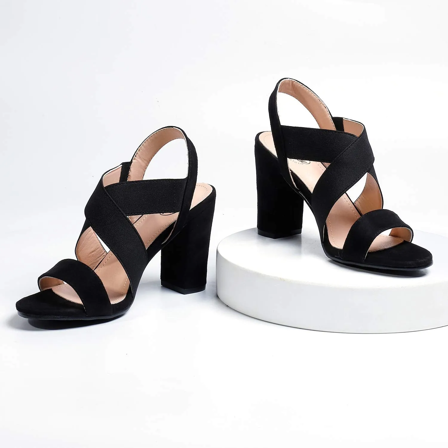 Elastic Strap Heel Sandals