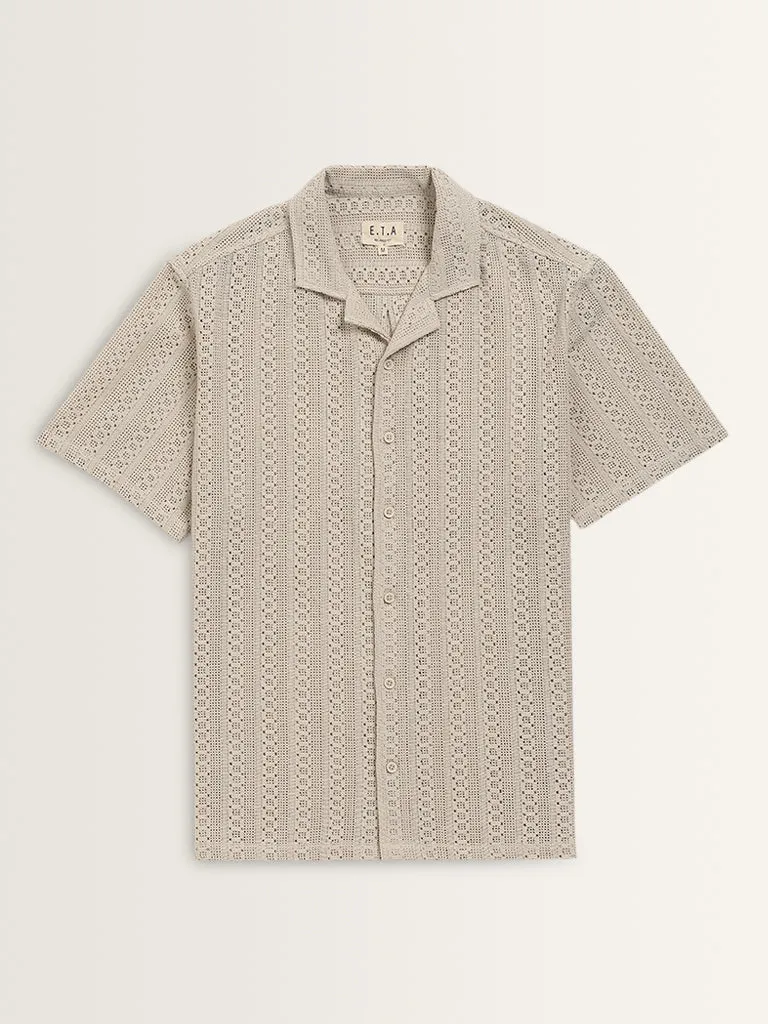 ETA Light Taupe Crochet Design Relaxed-Fit Cotton Shirt