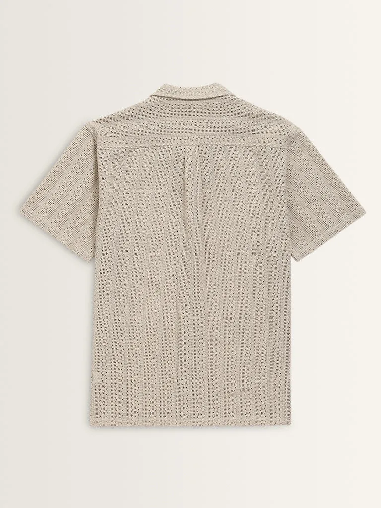 ETA Light Taupe Crochet Design Relaxed-Fit Cotton Shirt