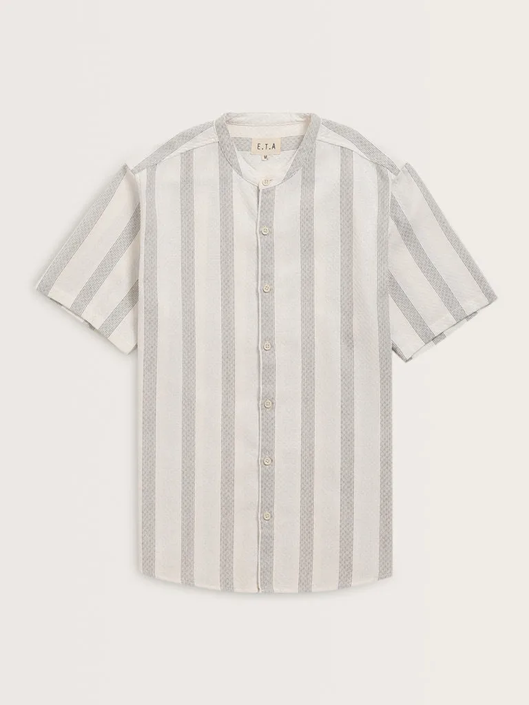 ETA Off-White Striped Design Resort-Fit Cotton Shirt