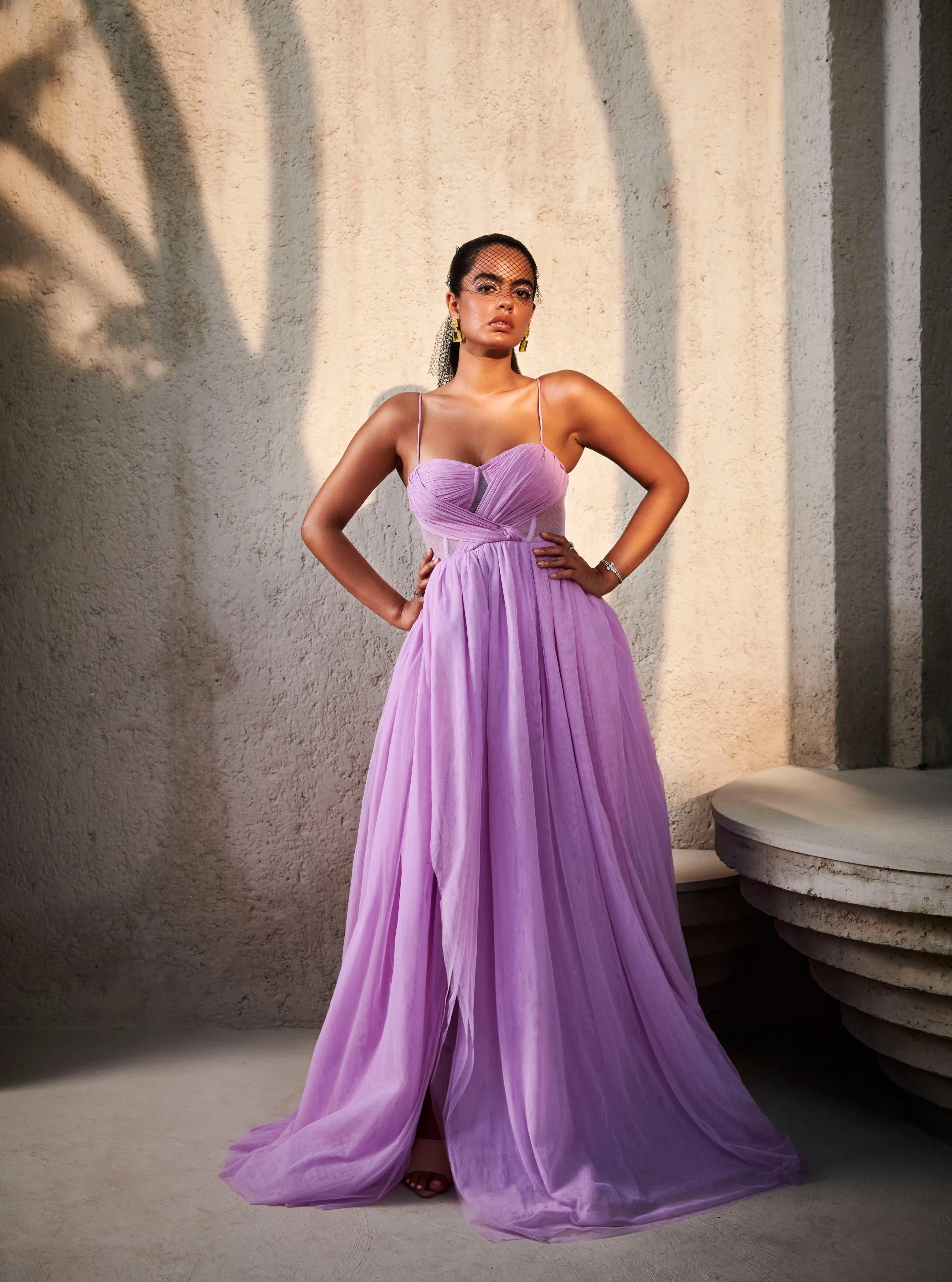 Eva Lavender Chiffon Corset Gown