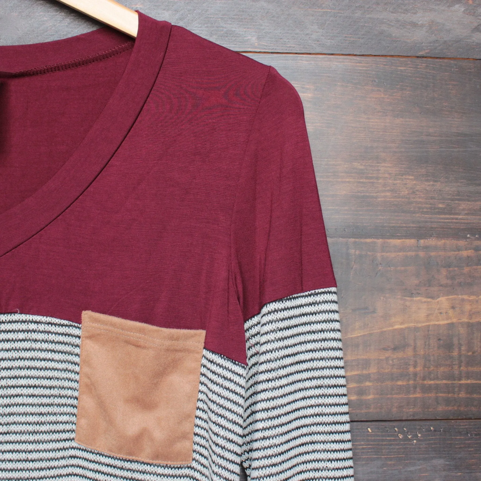 Final Sale - Color Block Stripe Long Sleeve Shirt with Suede Elbow Patch   Pocket in More Colors