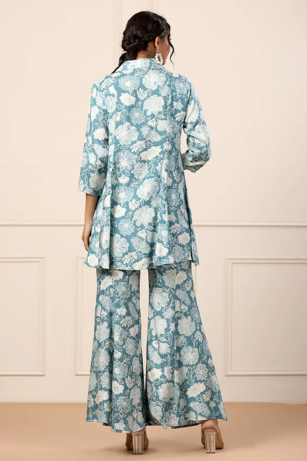 Floral Blue Silk Co-ord set