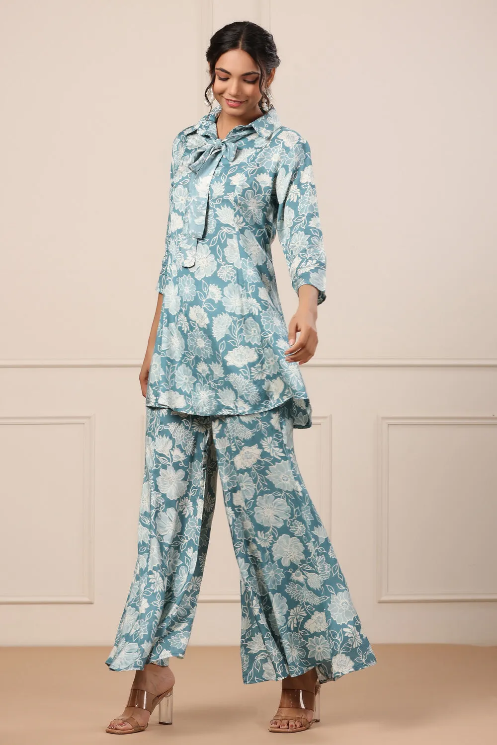 Floral Blue Silk Co-ord set