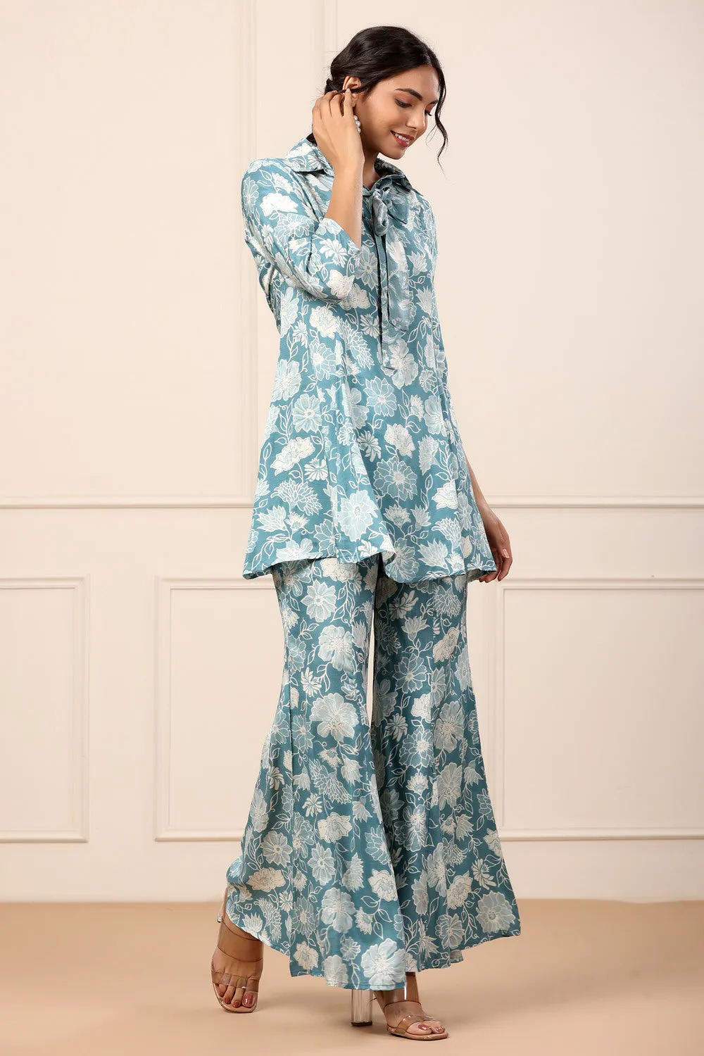 Floral Blue Silk Co-ord set