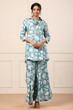 Floral Blue Silk Co-ord set