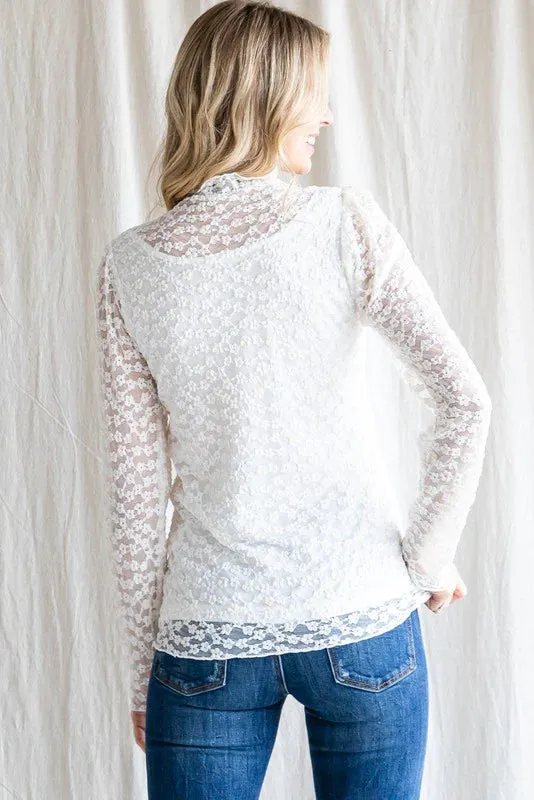 Floral Elegance White Lace Top