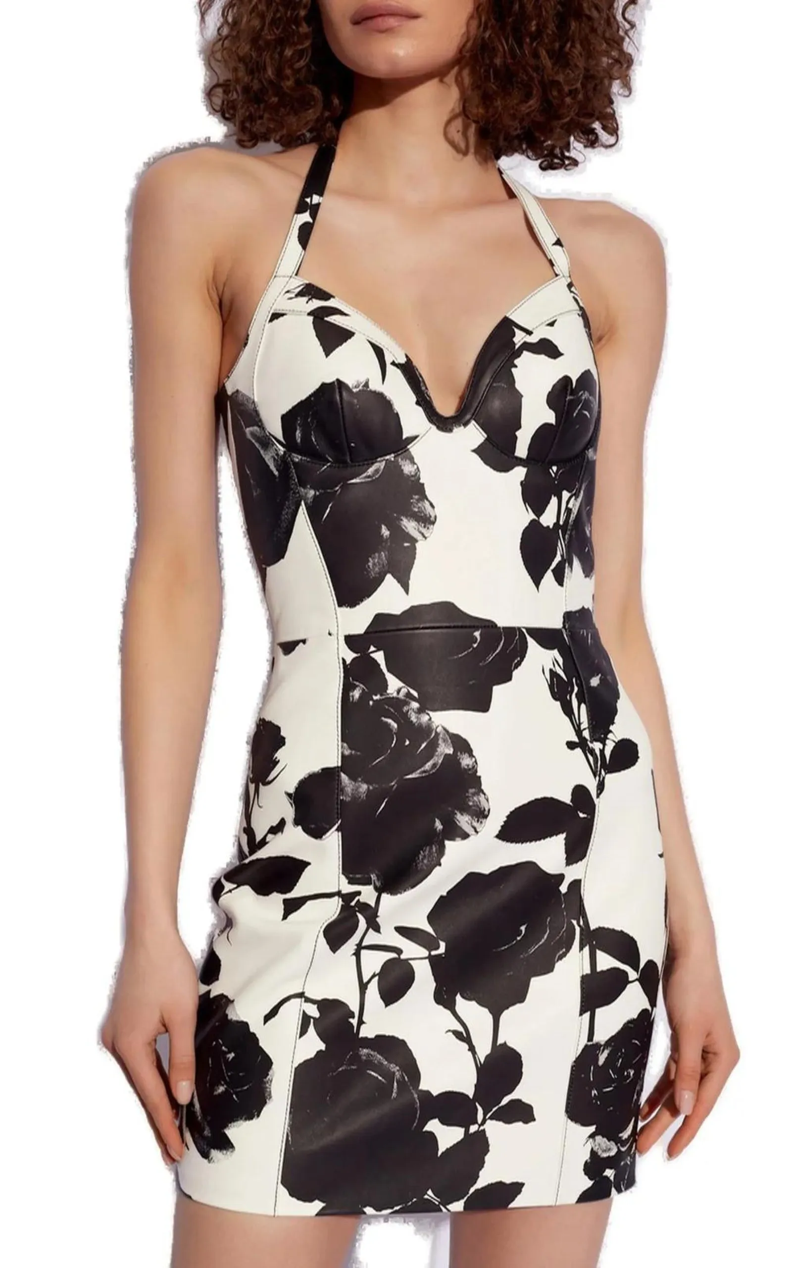 Floral Printed Leather Dress