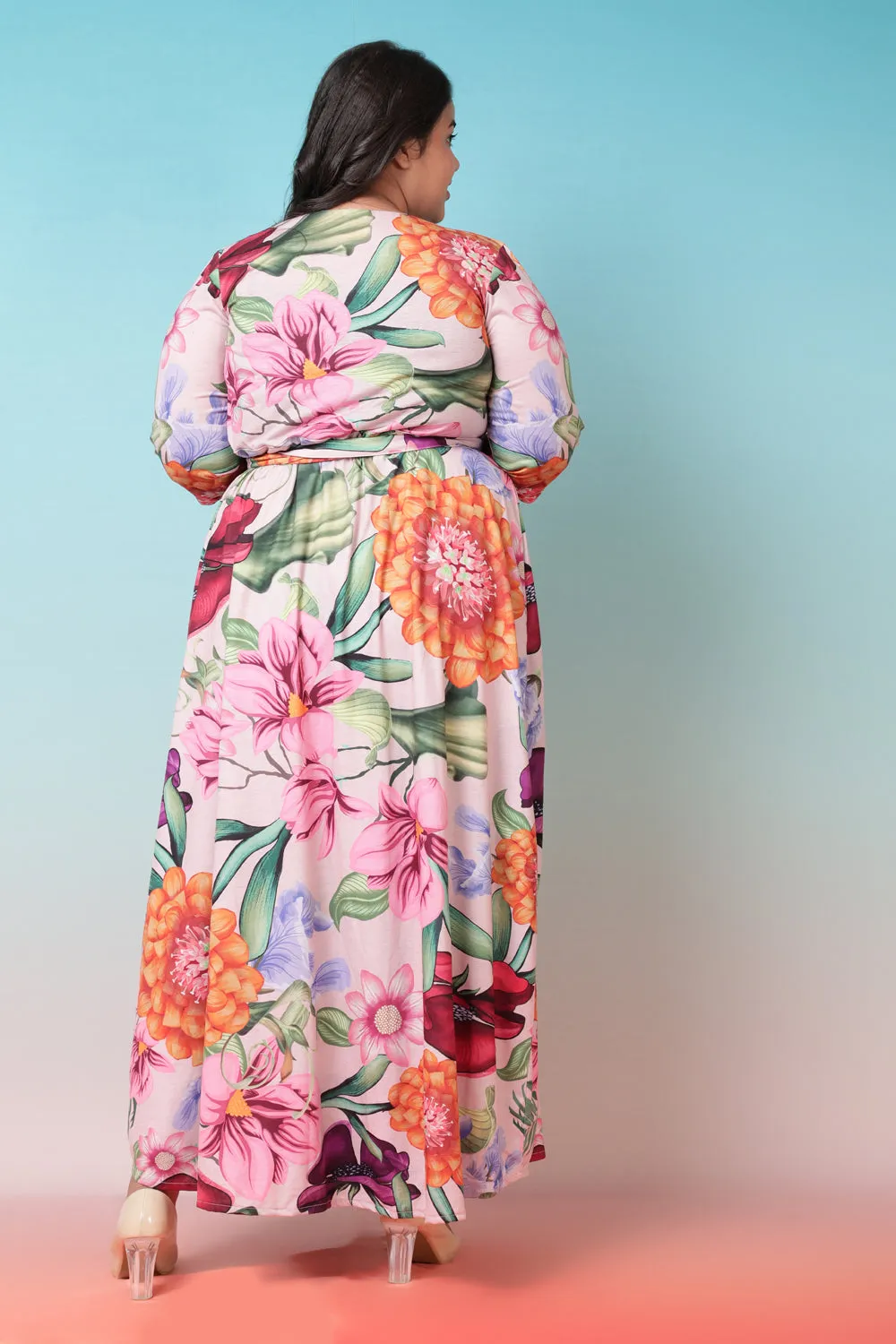 Florals in Peaches True Wrap Maxi Dress