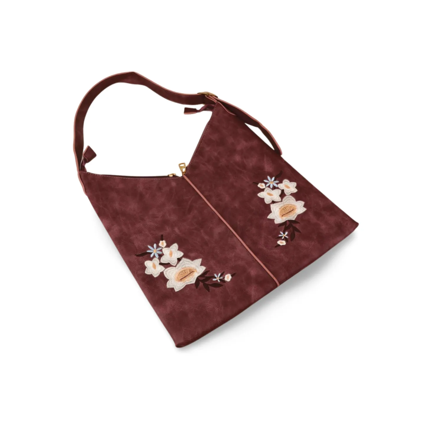 Flower Embroidery Pu Leather Handbag with Puff Ball Bag Charm!