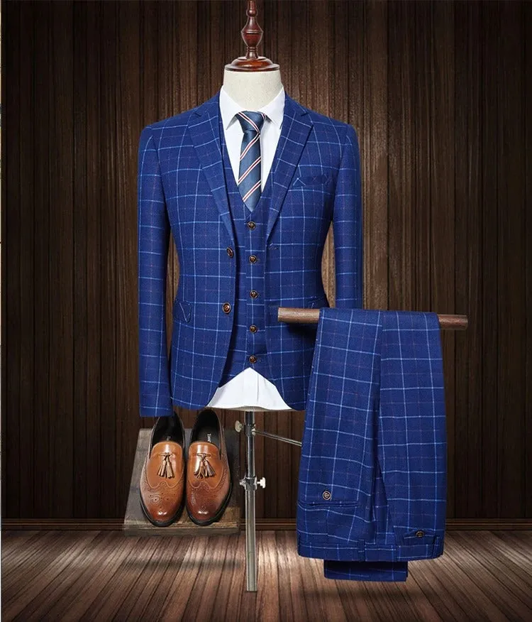 Formal 3 Pieces Suit Retro Plaid Tweed Single Breasted Slim Fit Suits Blazer, Vest & Pants Business, Wedding Party Dress | 307