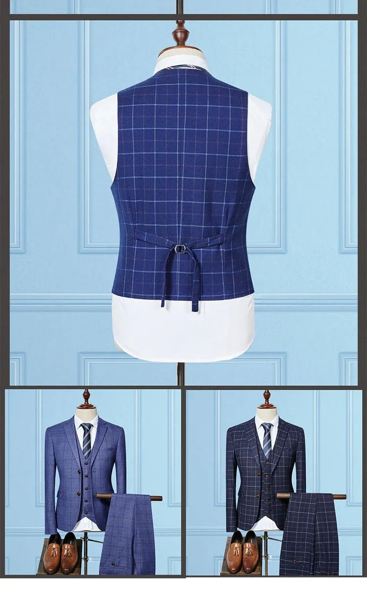 Formal 3 Pieces Suit Retro Plaid Tweed Single Breasted Slim Fit Suits Blazer, Vest & Pants Business, Wedding Party Dress | 307