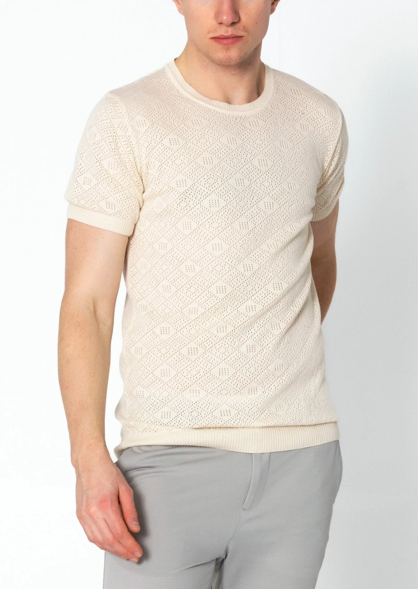 Geometric Crochet Knit Top - Beige