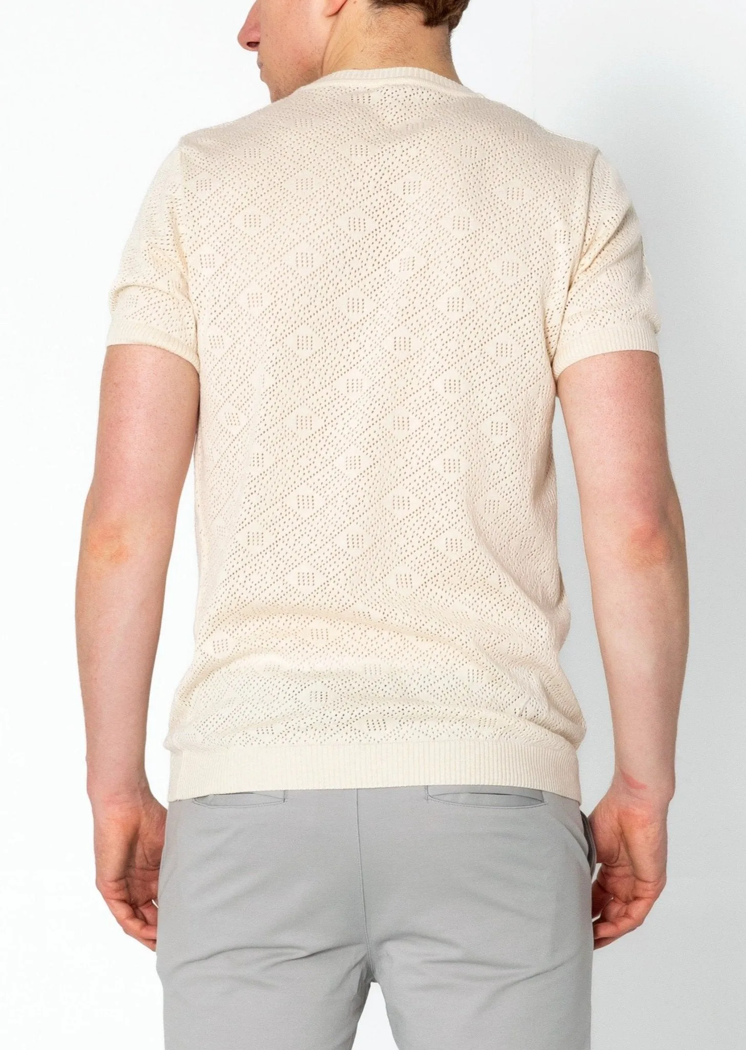 Geometric Crochet Knit Top - Beige