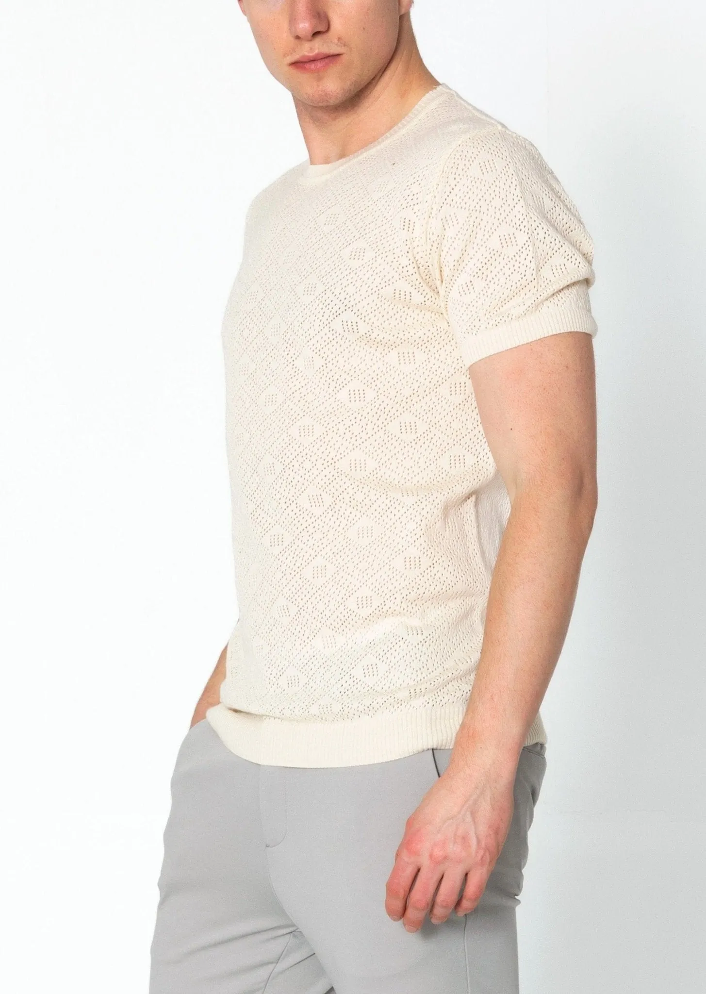 Geometric Crochet Knit Top - Beige