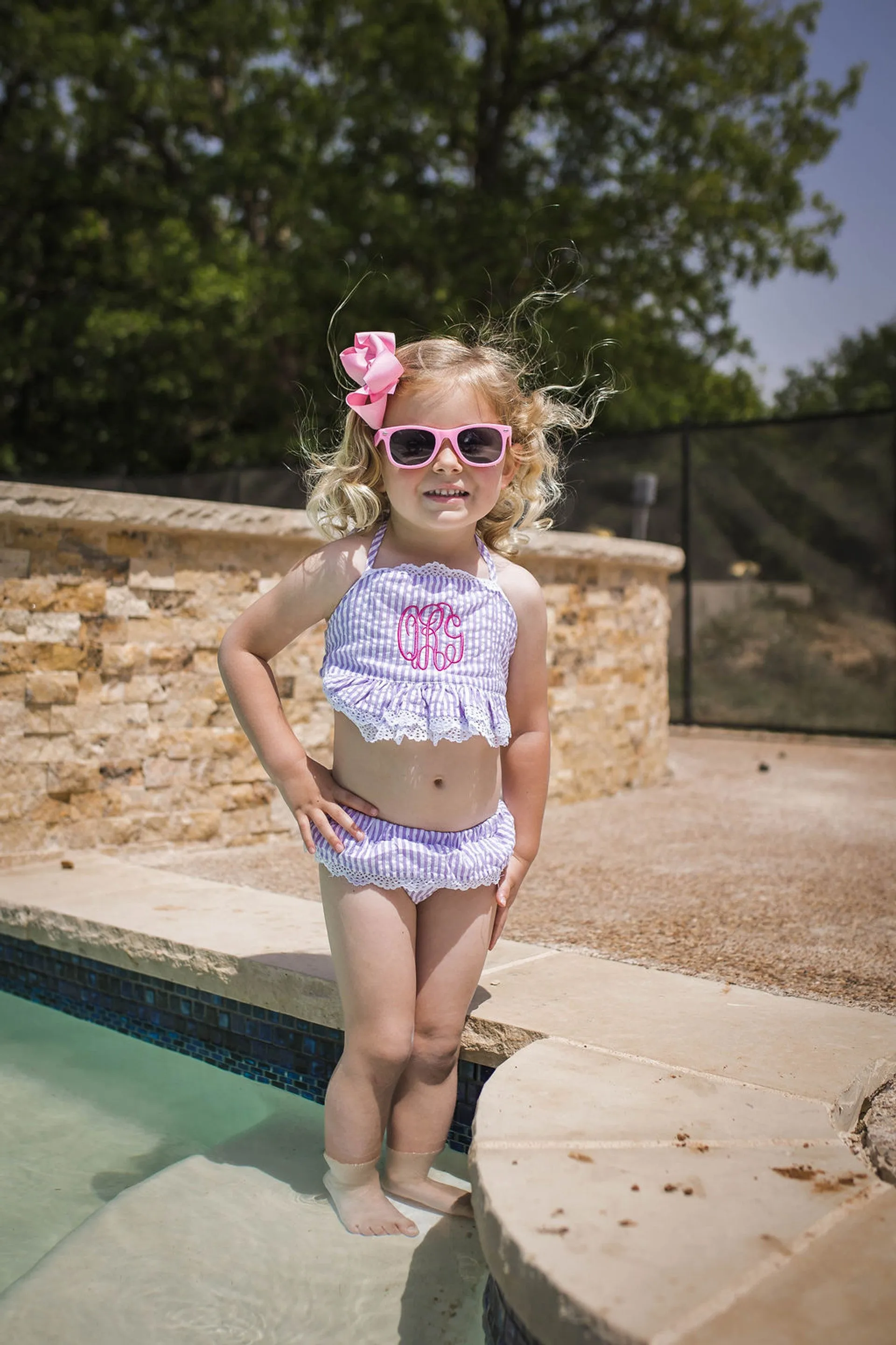 Girls Seersucker Swim two piece