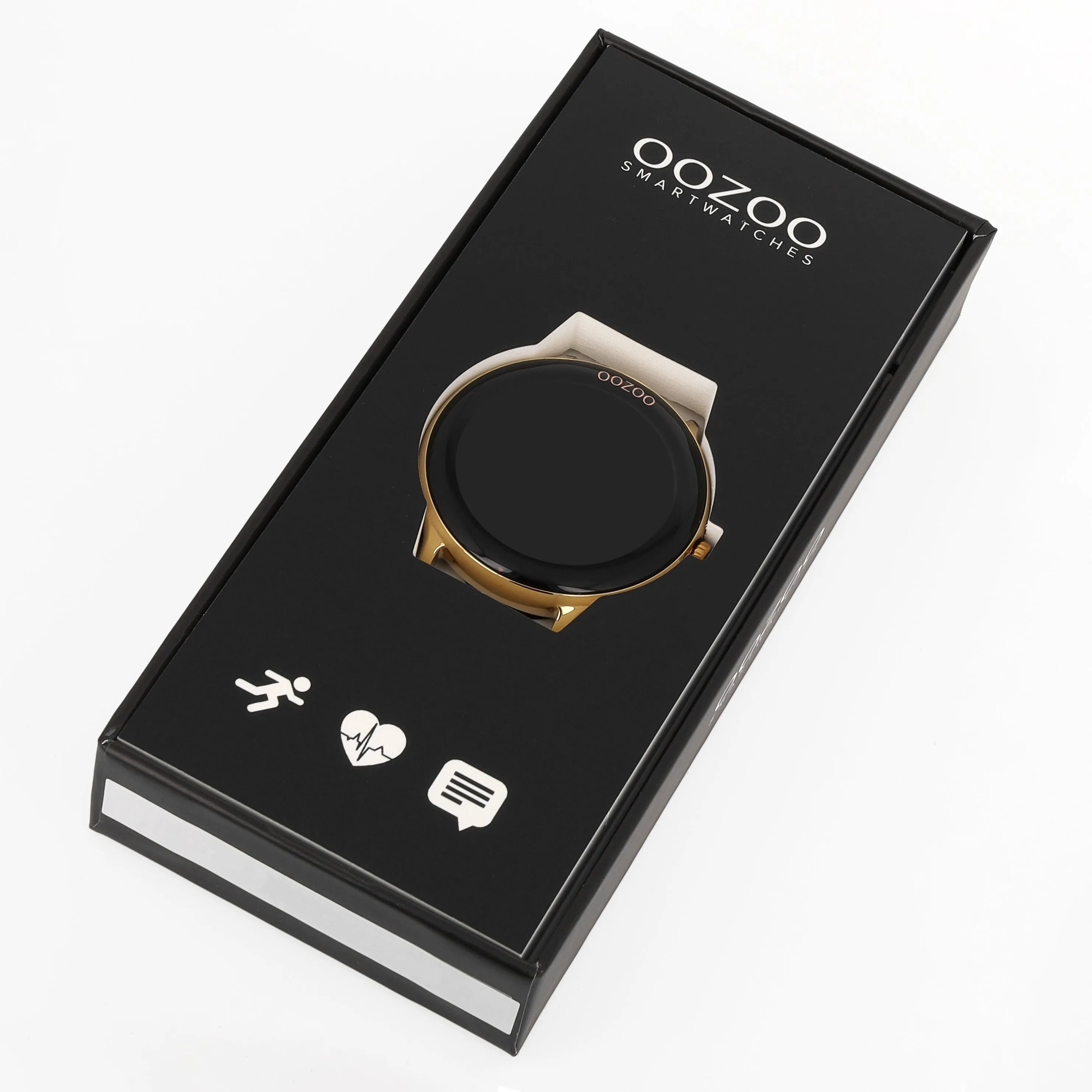 Gold coloured OOZOO smartwatch with black metal mesh bracelet - Q00137