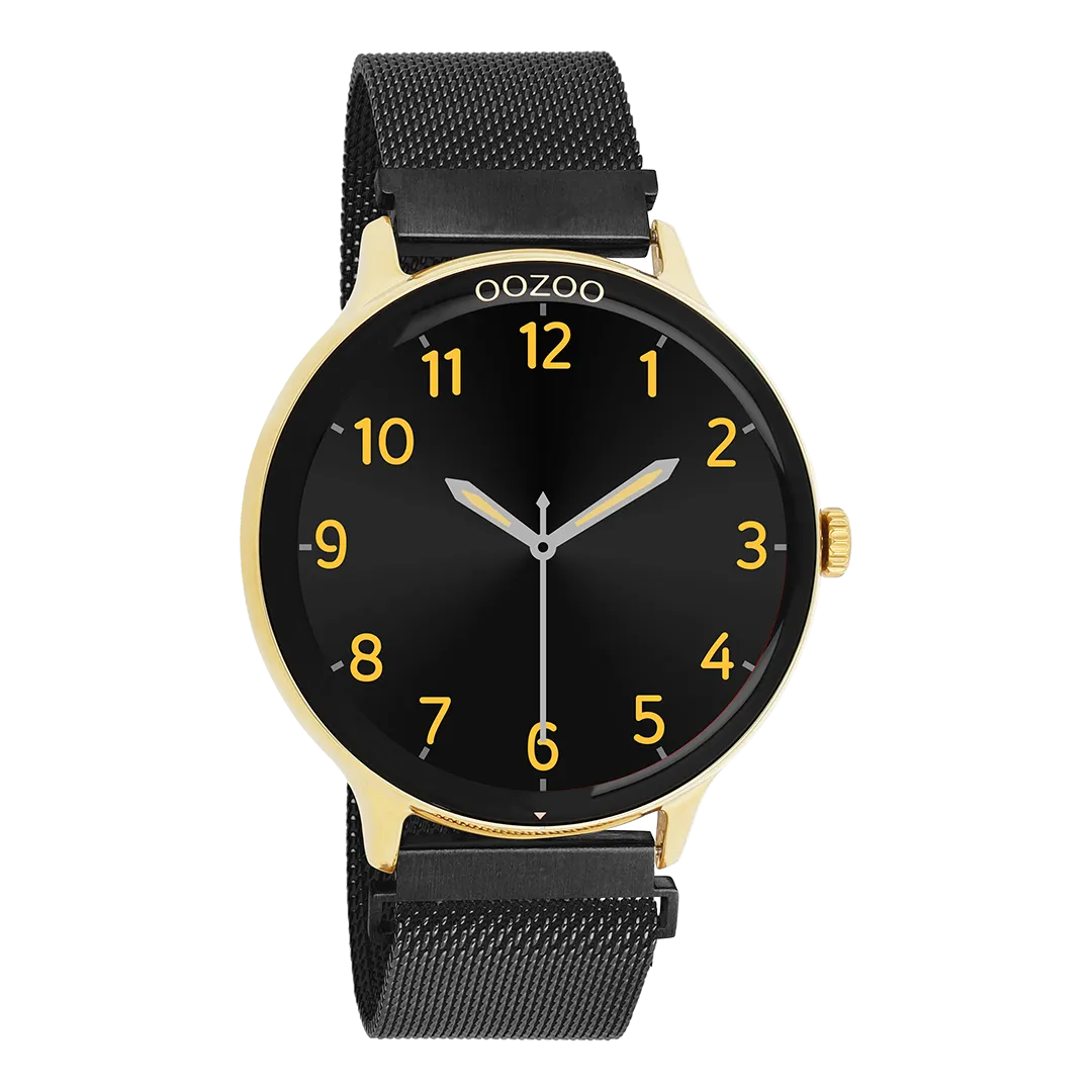 Gold coloured OOZOO smartwatch with black metal mesh bracelet - Q00137