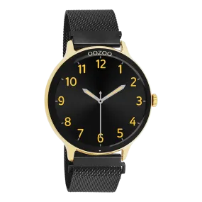 Gold coloured OOZOO smartwatch with black metal mesh bracelet - Q00137