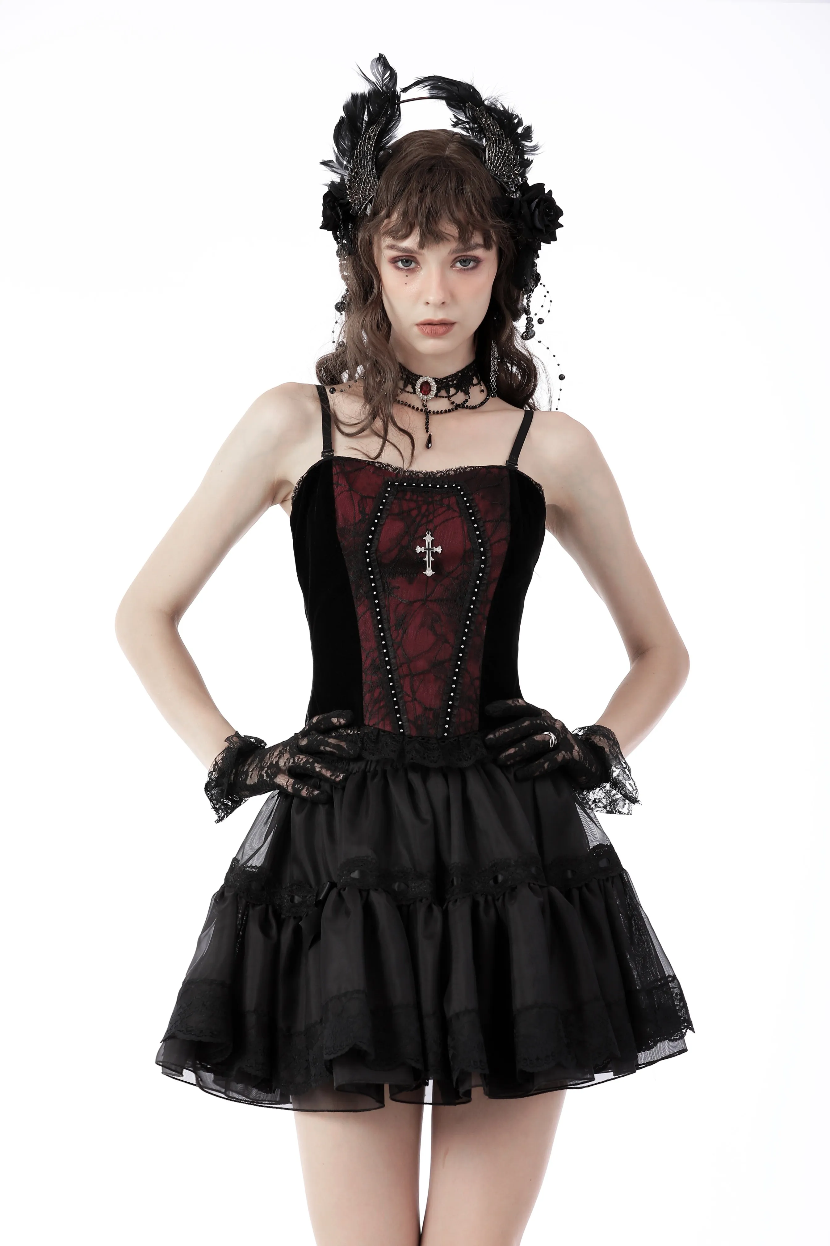 Gothic funeral dark red dead cross strap top CW037