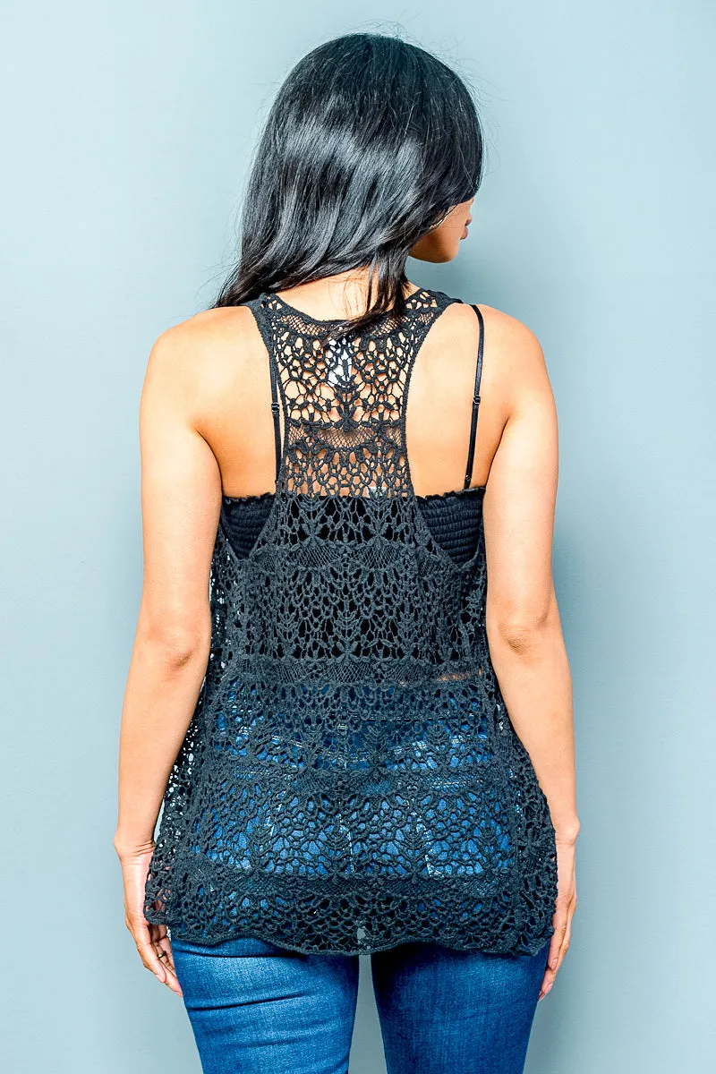 Guipure Lace Scoop Neck Racerback Tank Top (T2004)