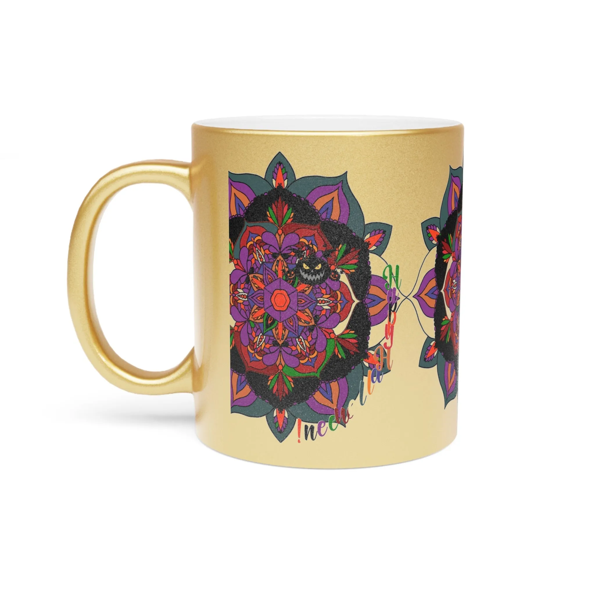 Handmade Mandala Metallic Mug - Pumpkin Mandala Design - Silver and Gold