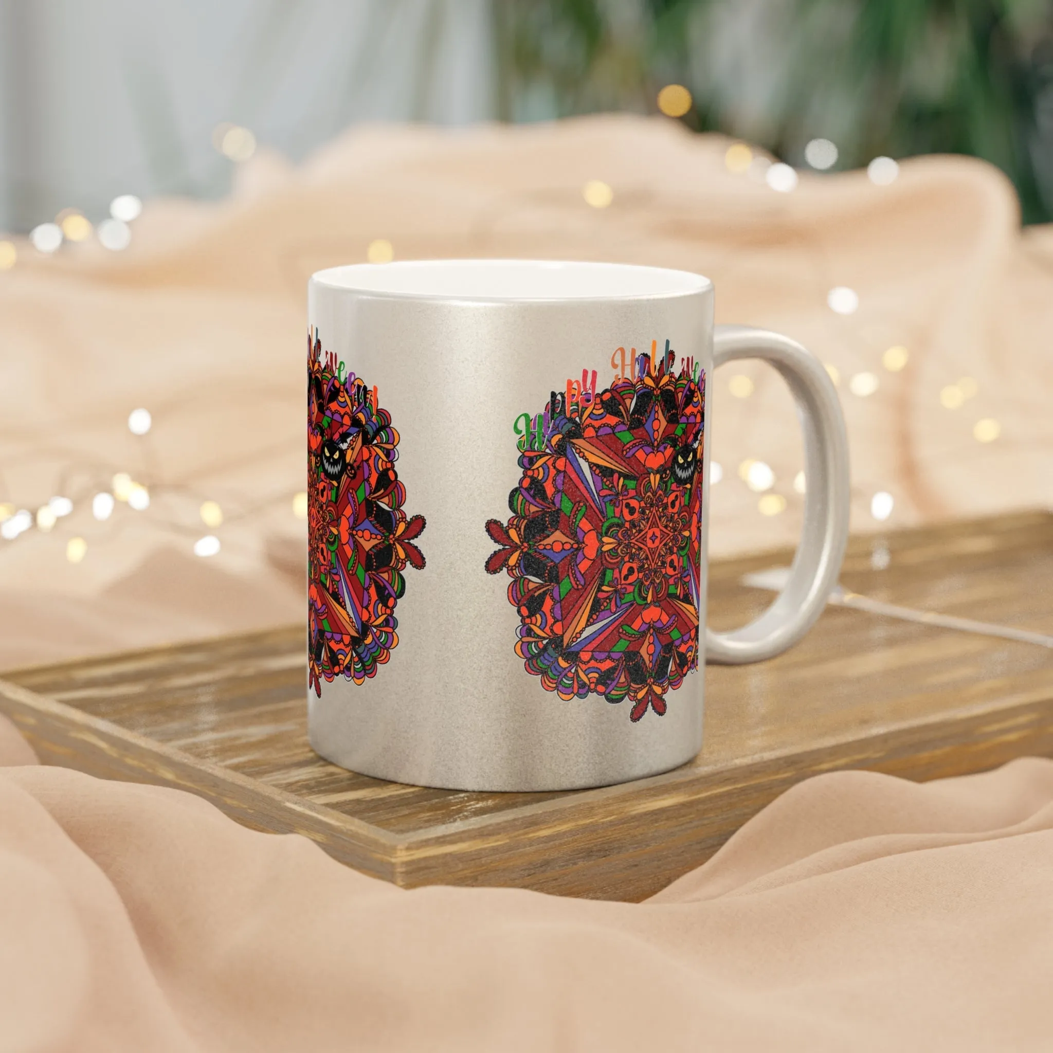 Handmade Mandala Pumpkin Mug - Silver & Gold - Mandala Design