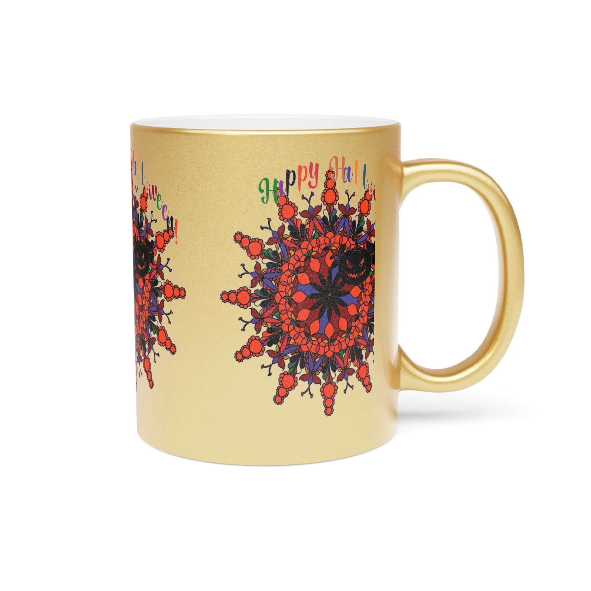 Handmade Pumpkin Mandala Metallic Mug - Mandala Design Art