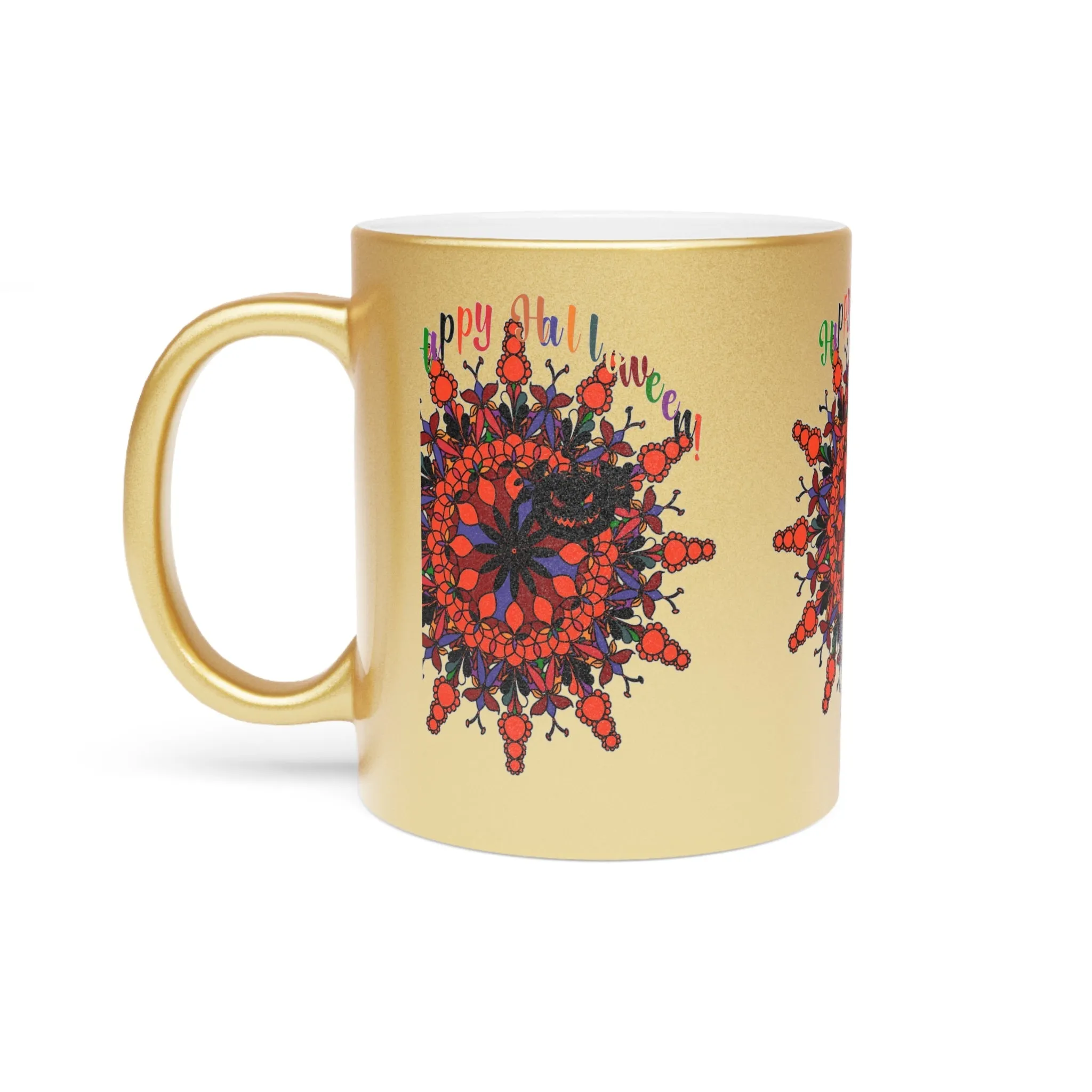 Handmade Pumpkin Mandala Metallic Mug - Mandala Design Art